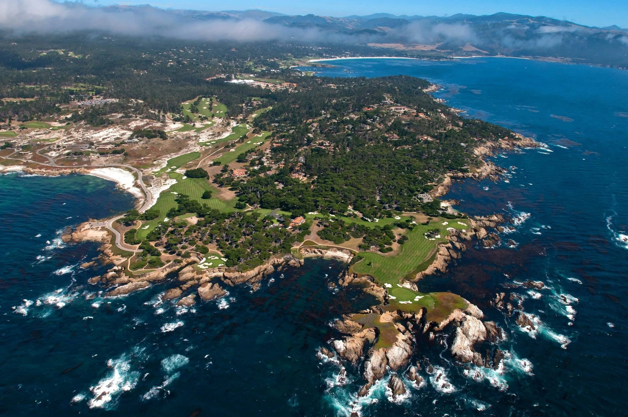 Aerial photograph of the Cypress Point coastline and golf course