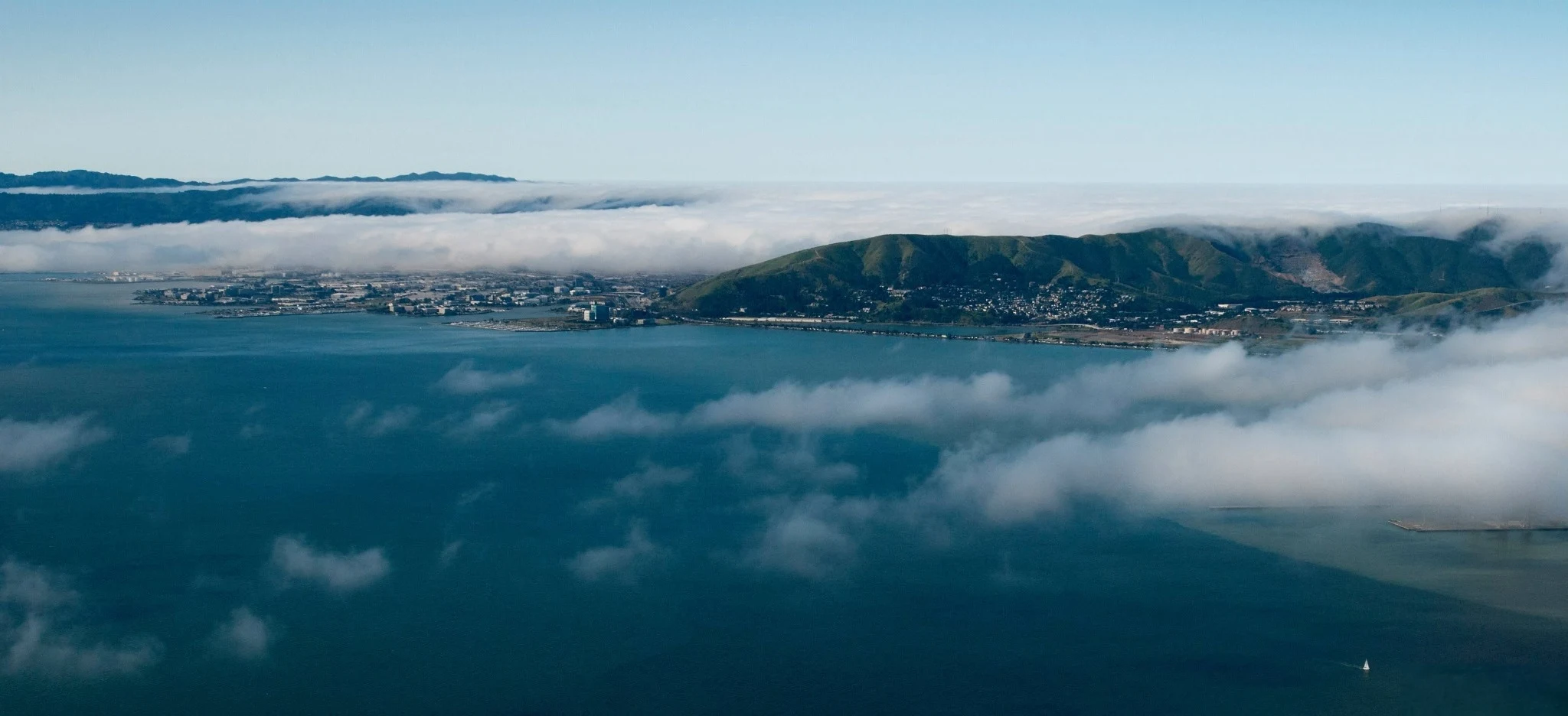 Fog banks drifting across San Francisco Bay and the Marin headlands