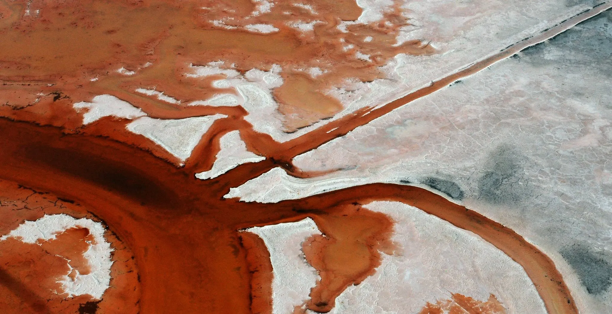 Red and orange evaporation ponds in the South Bay salt flats