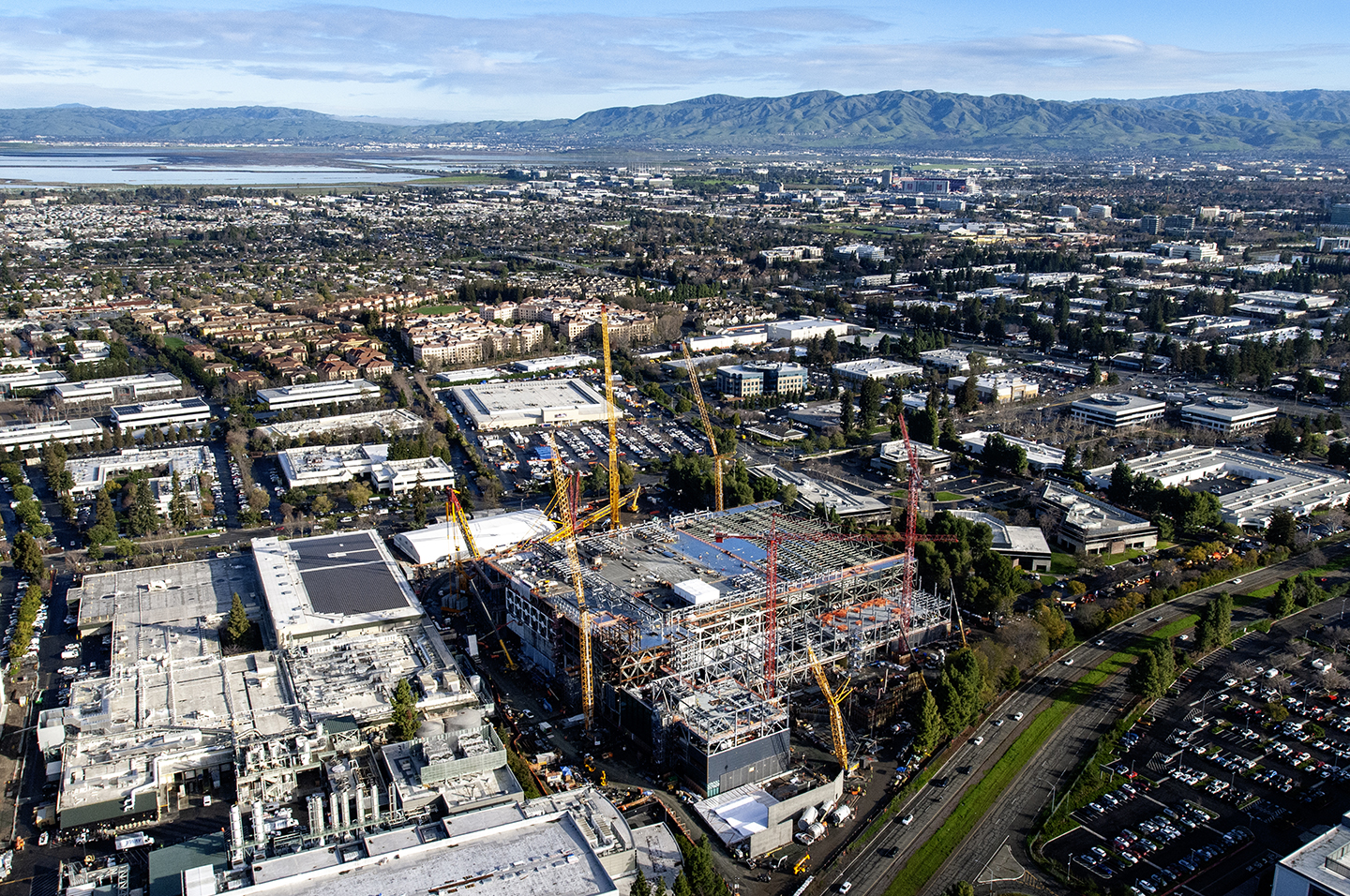 Aerial view of a large Bay Area construction project